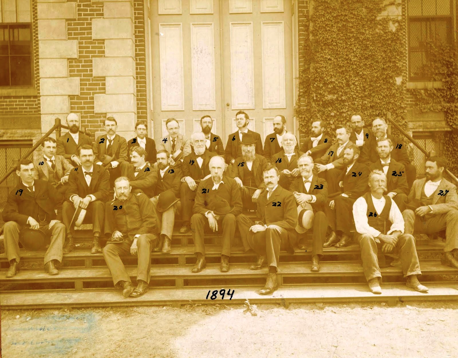 After graduating Princeton, Arthur M. Miller spent a year as professor of natural history at Wilson College, another year studying abroad at University of Munich, and then took a post at Agricultural and Mechanical College of Kentucky in 1892 as professor of geology. He remained at UK until his death in 1929. He is #25 in this photo of the institution's faculty. Photo courtesy of UK Special Collections.